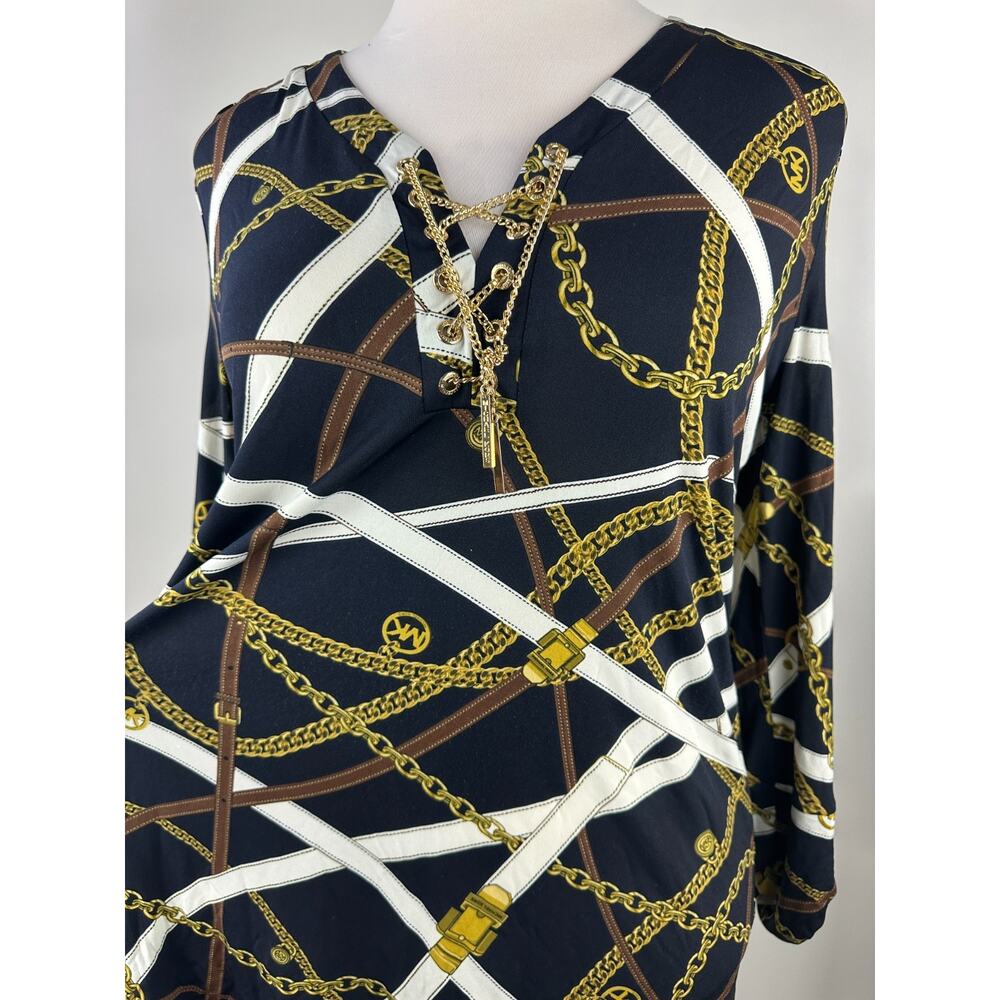 Michael Kors Chain Belt Print Mini Dress or Tunic Top Large Black Gold *No Belt - Picture 7 of 16